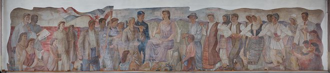 Iz ozkega obdobja socrealizma v Sloveniji se ni ohranilo veliko fresk. Za povečavo kliknite. FOTO: Jaka Babnik