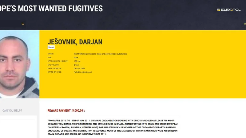 Fotografija: Darjan Ješovnik je bil med najbolj iskanimi ubežniki. FOTO: Europol