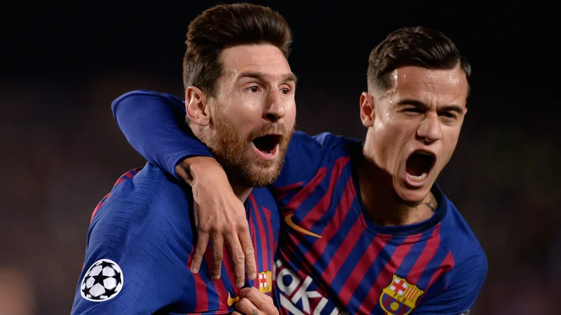 Fotografija: Lionel Messi in Philippe Coutinho sta se razveselila vsakega gola Barcelone. FOTO: AFP