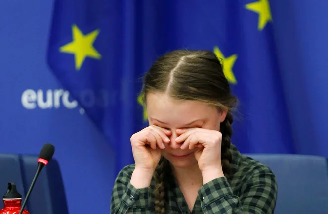 Swedish environmental activist Greta Thunberg cries at the end of her speech to the environment committee of the European Parliament in Strasbourg, April 16, 2019.   REUTERS/Vincent Kessler - RC1B396987E0