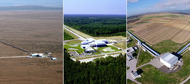 LIGO Hanford, LIGO Livingston in Virgo. FOTO: LIGO Lab/Caltech/MIT/Virgo Collaboration 