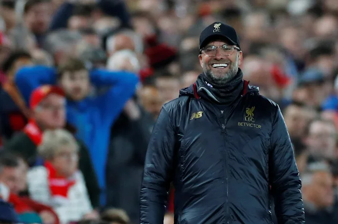 Jürgen Klopp si je dal duška, nasmeh se je raztegoval okoli ušes. FOTO Reuters