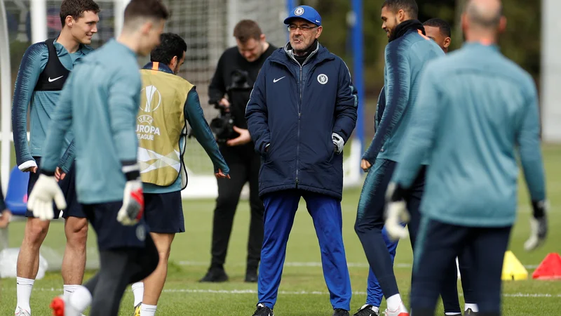 Fotografija: Maurizio Sarri moštvo pripravlja na povratno tekmo polfinala evropske lige z Eintrachtom. Po prvi tekmi je izid 1:1. FOTO: Reuters