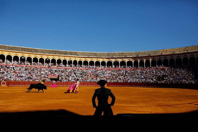 Sevilla se ponaša tudi z eno največjih in najbolj poznanih bikoborskih aren na svetu, Maestranzo (na fotografiji). Foto Marcelo Del Pozo Reuters
