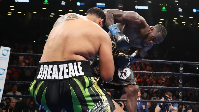 Fotografija: Že v uvodni rundi je Deontay Wilder nokavtiral Dominica Breazeala. FOTO: AFP