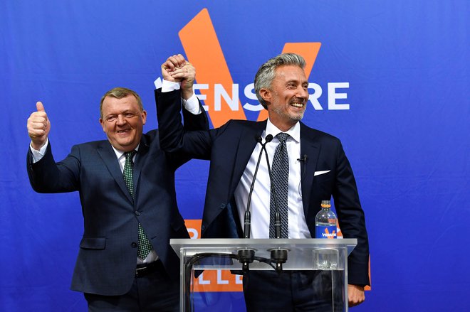 Na Danskem je zmagovalka evropskih volitev levoliberalna stranka Venstre premierja Larsa Lokkeja Rasmussena FOTO: Ritzau Scanpix Denmark/Reuters