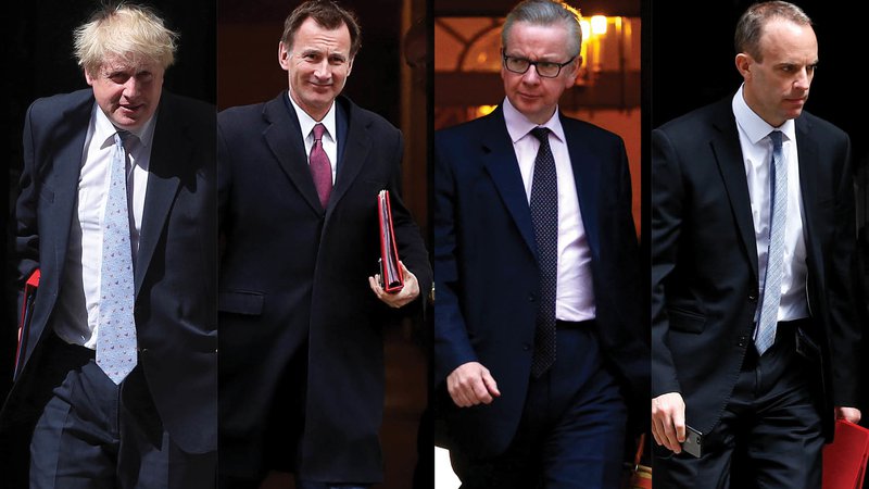 Fotografija: Kandidati za Downing Street 10: poleg Johnsona, Hunta, Gova in Raaba je v igri še vsaj devet imen. FOTO: Reuters