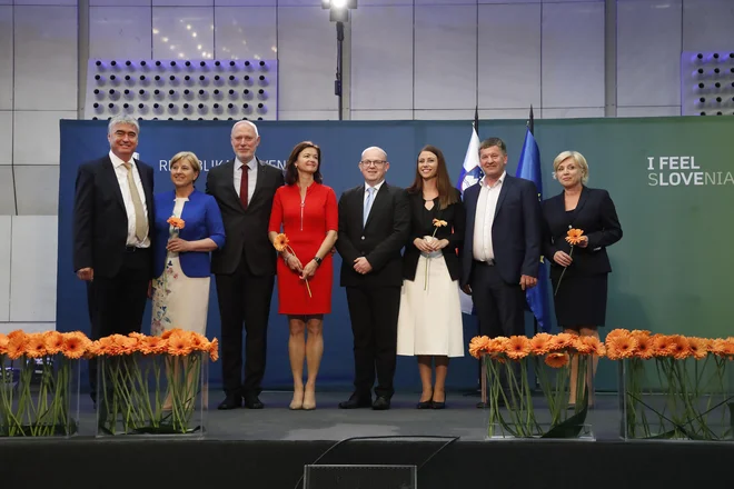 Evroposlanci Milan Zver, Ljudmila Novak, Milan Brglez, Tanja Fajon, Klemen Grošelj, Irena Joveva, Franc Bogovič in Romana Tomc. FOTO: Leon Vidic/Delo