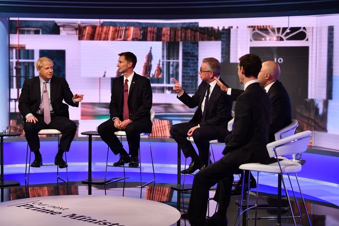 V tekmi za naslednjega voditelja konservativcev so po treh krogih ostali štirje kandidati: Boris Johnson, Jeremy Hunt, Michael Gove in Sajid Javid. FOTO: Afp