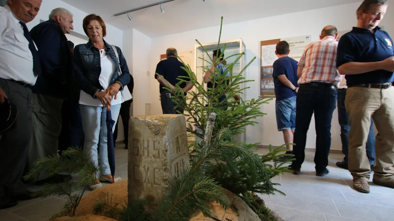 Fotografija: V Muzeju graničarstva v bivši stražnici Čepinci je na ogled tudi mejni kamen nove meje po prvi svetovni vojni. FOTO: Jože Pojbič