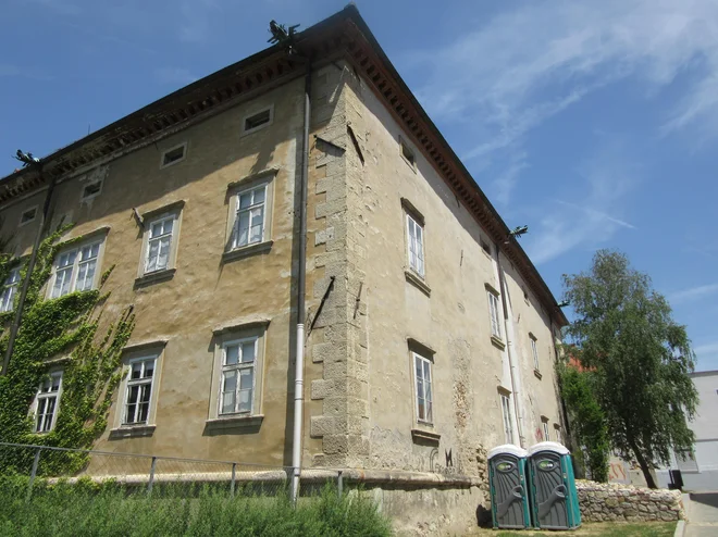 »Plastična stranišča ne motijo spomeniškega varstva, dvigala pa na tej fasadi, ki sploh ni originalna, ne morejo sprejeti,« je dejal direktor PMC Stane Rozman. FOTO: Špela Kuralt/Delo