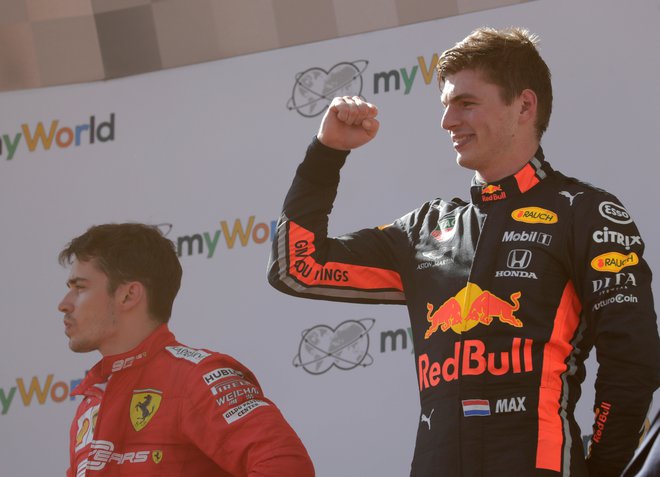 Max Verstappen je vpisal šesto zmago v formuli 1, Charles Leclerc še čaka prvo. FOTO: Reuters