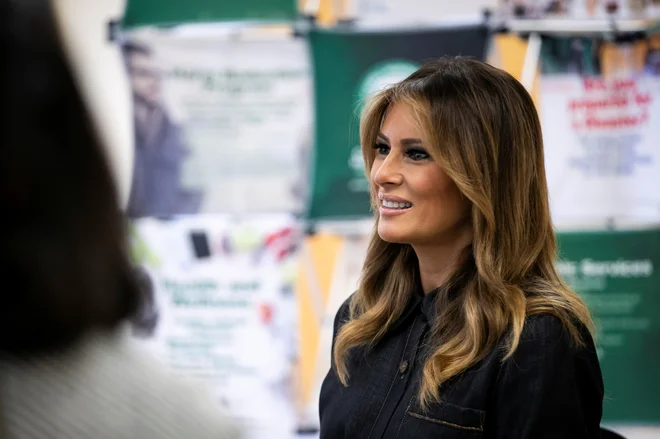 Ameriška prva dama Melania Trump na nedavni razpravi o krizi opioidov. FOTO: Alexander Drago/Reuters