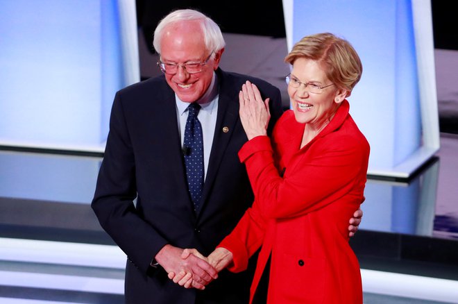 Bernie Sanders in Elizabeth Warren. FOTO: Lucas Jackson/Reuters