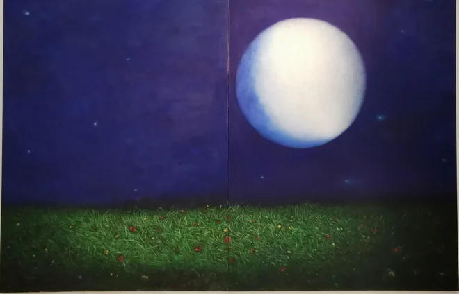 Gani Llalloshi: <em>Ladybird and the Moon</em>, akril na juti Foto Boris Šuligoj