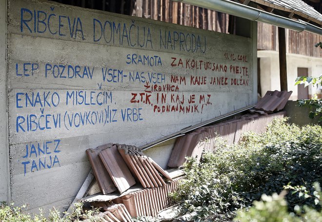 Grafit onkraj plank Prešernove domačije ni bil v ponos nikomur. Zdaj bo vendarle drugače. FOTO: Blaž Samec/Delo