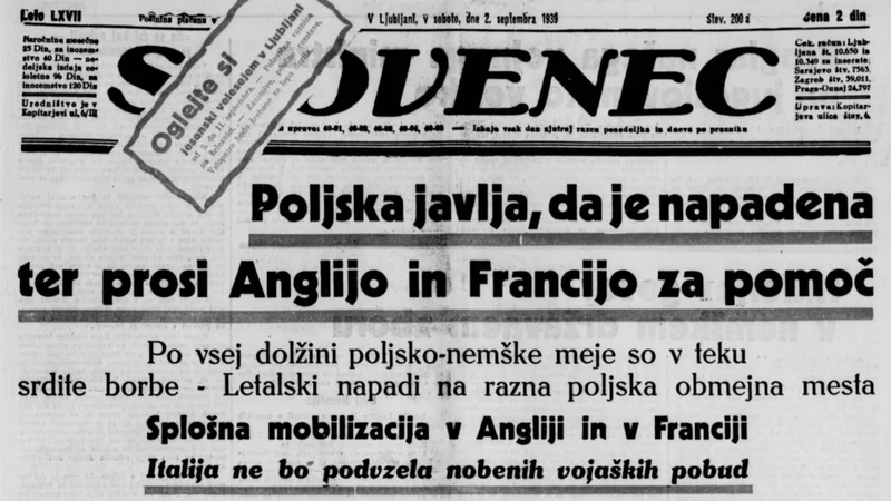 Fotografija: Naslovnica časopisa Slovenec 2. septembra 1939 www. dlib.si