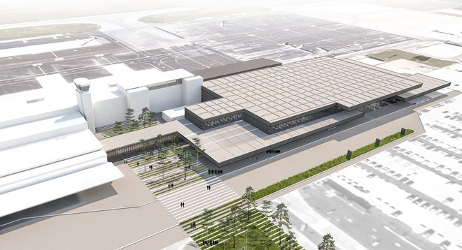 Nov terminal bo staremu prizidan. Računalniški prikaz Plan B