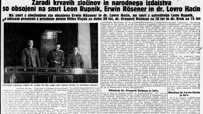 Fotografija: Slovenski poročevalec avgusta 1946 ob razglasitvi sodbe Dokumentacija Dela