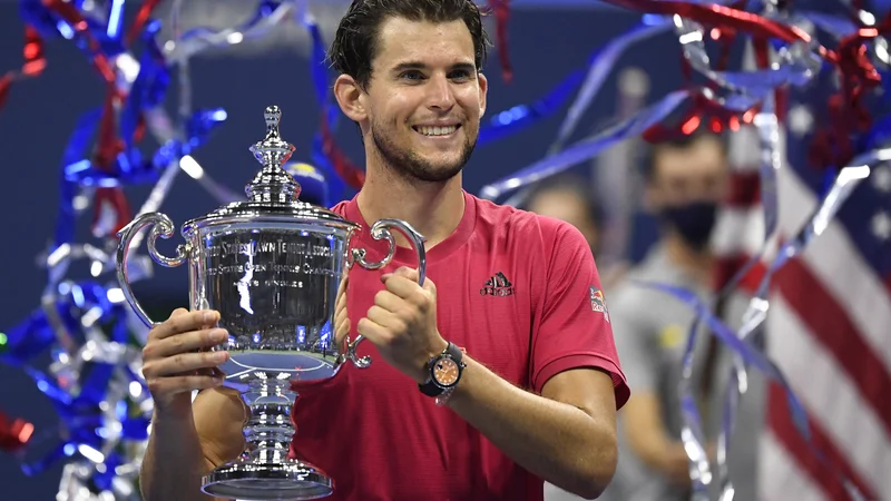 Fotografija: Dominic Thiem ni skrival navdušenja in sreče po največjem uspehu v karieri. FOTO: Danielle Parhizkaran/Usa Today Sports