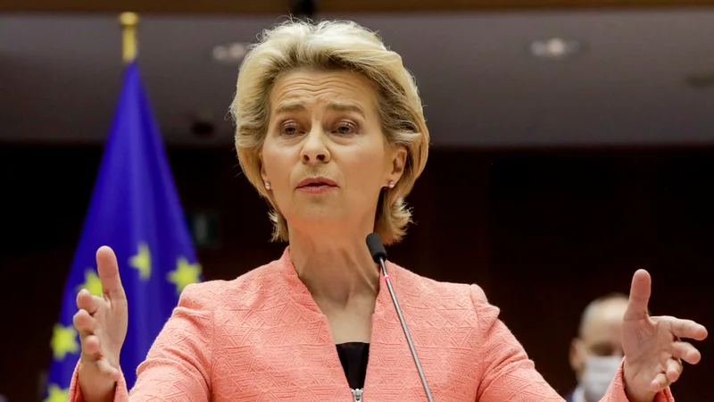 Fotografija: Prvi govor Ursule von der Leyen o stanju v Uniji.  FOTO: Olivier Hoslet/Reuters