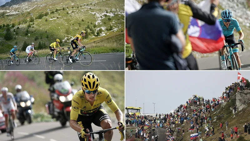 Fotografija: Kraljevska 17. etapa je v zadnjih kilometrih rinesla veliko razburjenja, Lopez je slavil zmago, Roglič pa je povečal prednost pred Pogačarjem. FOTO: Kenzo Tribouillard/AFP