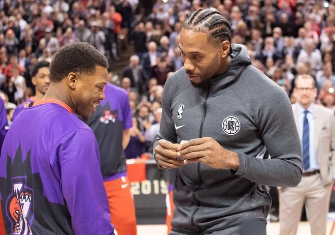 Kawhi Leonard (desno) in Kyle Lowry sta bila med lanskimi prejemniki prstana. FOTO: Nick Turchiaro-USA TODAY Sports