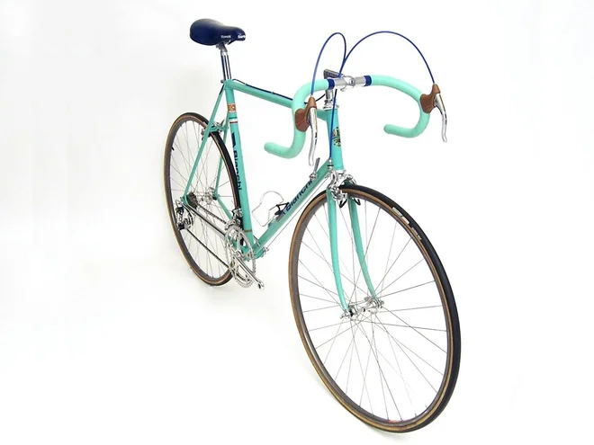 Celeste Bianchi, specialka iz jekla, opremljena s Campagnolo grupo, ima umetniško vrednost.Tako kolo je kolesarski gral. FOTO: Arhiv proizvajalca/Bianchi