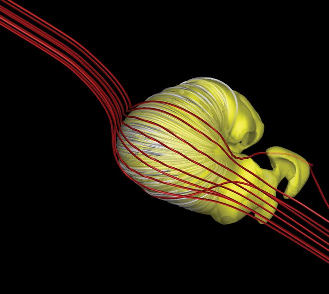 Model, ki kaže eno izmed razliučic, kako je oblikovana helosfera. FOTO: Opher/Nasa