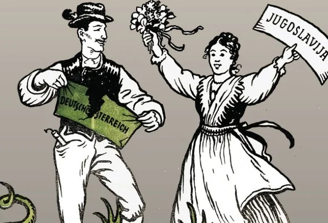 Pohojen zeleni zmaj: jugoslovanski plebiscitni plakat, 1920. Avtor: Maksim Gaspari/ Pokrajinski arhiv Maribor