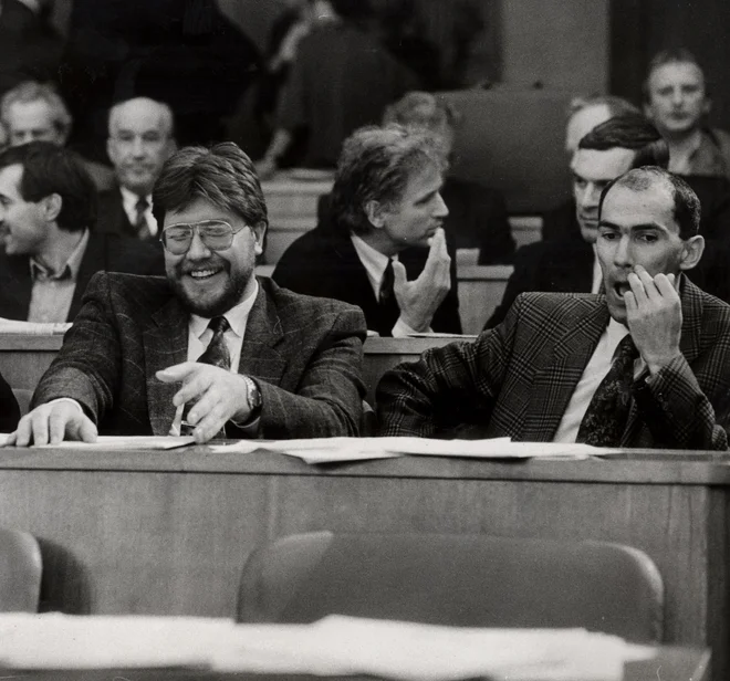 Igor Bavčar in Janez Janša na zasedanju republiške skupščine Foto Igor Modic