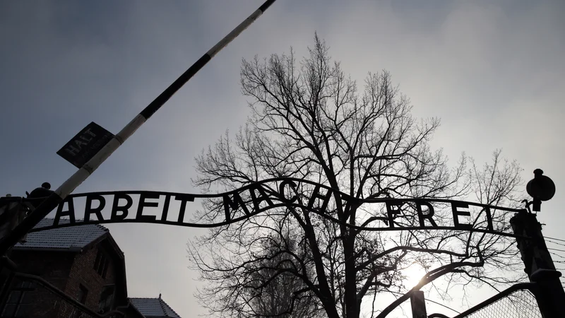 Fotografija: Vhod v koncentracijsko taborišče Auschwitz. FOTO: Kacper Pempel/Reuters