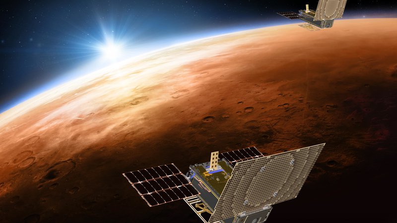 Fotografija: Umetniška upodobitev satelitov Mars Cube one. FOTO: Nasa/JPL-Caltech