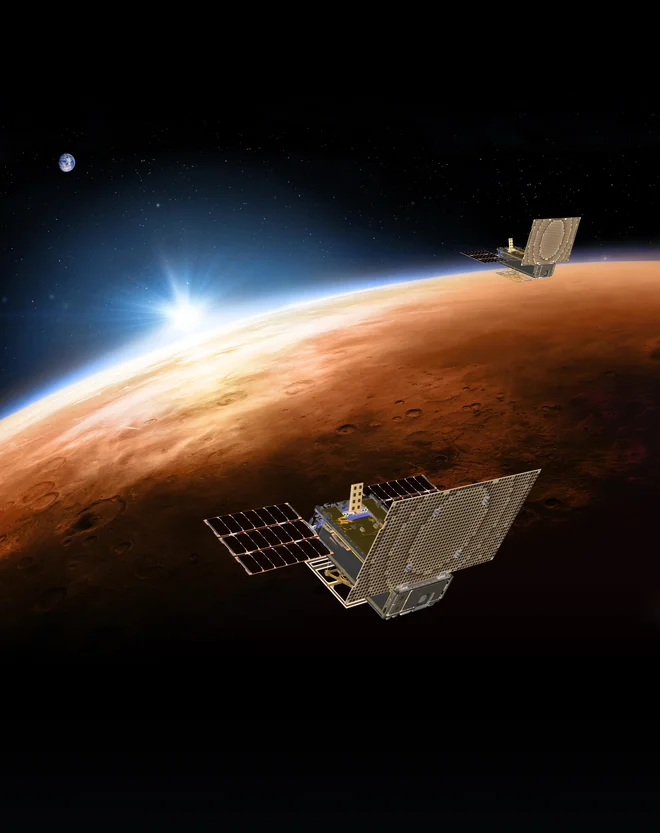 Umetniška upodobitev satelitov Mars Cube one. FOTO: Nasa/JPL-Caltech