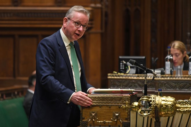 Michael Gove med današnjim nastopom v britanskem parlamentu. Foto: Jessica Taylor/Afp