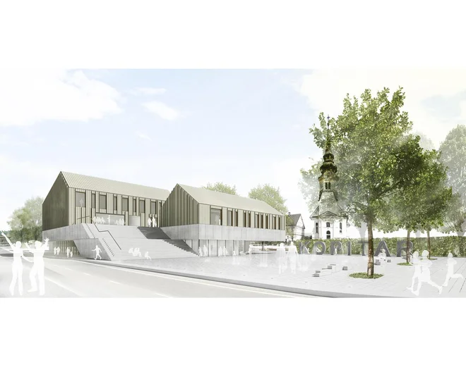 Kopitarjev trg sredi občinskega središča. Računalniška projekcija: občina Vodice