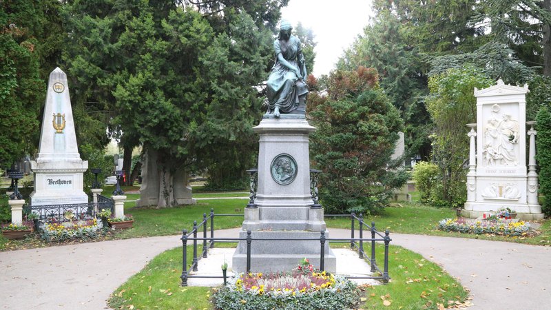 Fotografija: Spomenika na grobovih skladateljev Ludwiga van Beethovna (levo) in Franza Schuberta (desno) FOTO: Milan Ilić