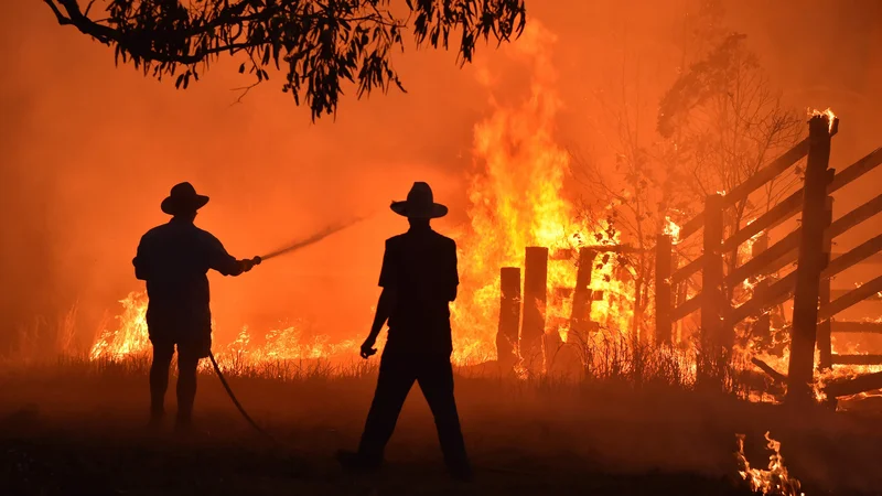 Fotografija: V kraju Hillsville blizu mesta Taree, 350 km severno od Sydneyja prebivalci branijo nepremičnino pred požarom. FOTO:Peter Parks/Afp