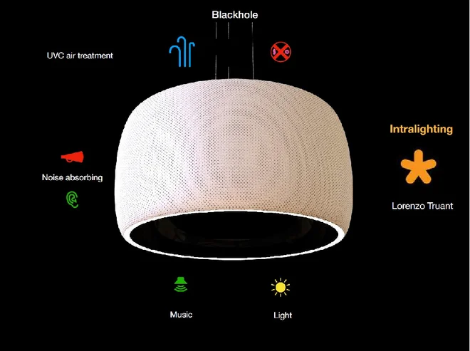 Akustična svetilka Black hole, ki vpija zvok. FOTO: Arhiv podjetja Intra lighting