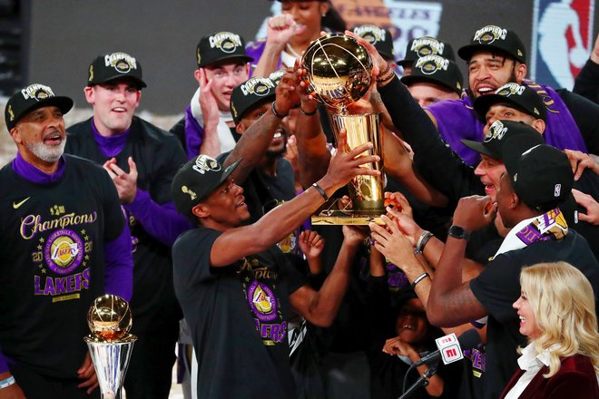 Branilec naslova je moštvo Los Angeles Lakers, ki je v letošnjem finalu v mehurčku v Orlandu premagal Miami. FOTO: Kim Klement/USA TODAY Sports<br />
 