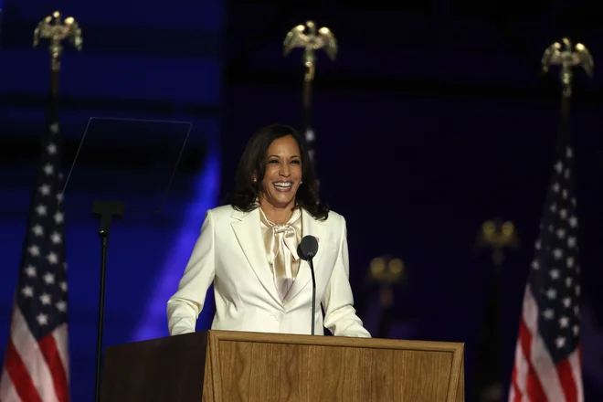 Bidna je predstavila njegova podpredsednica Kamala Harris, prva ženska in prva temnopolta na tem položaju. Foto Tasos Katopodis Afp