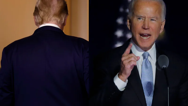 Fotografija: Donald Trump zapušča Belo hišo. Za novega predsednika ZDA je bil po projekcijah ameriških medijev izvoljen Joe Biden. FOTO: Jim Bourg, Carlos Barria/Reuters