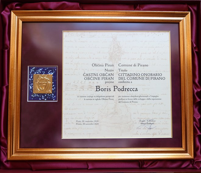 Boris Podrecca je postal častni občan Pirana. FOTO: Občina Piran