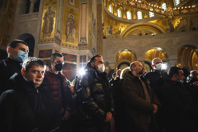 Pogrebna slovesnost ob smrti srbskega patriarha. FOTO: Andrej Isakovic/AFP