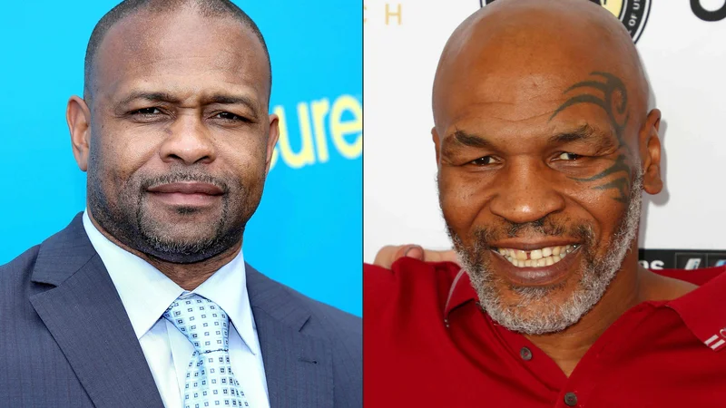 Fotografija: Roy Jones mlajši (levo) in Mike Tyson sta zelo resno vzela njun medsebojni dvoboj v Los Angelesu. FOTO: Joe Scarnici/AFP