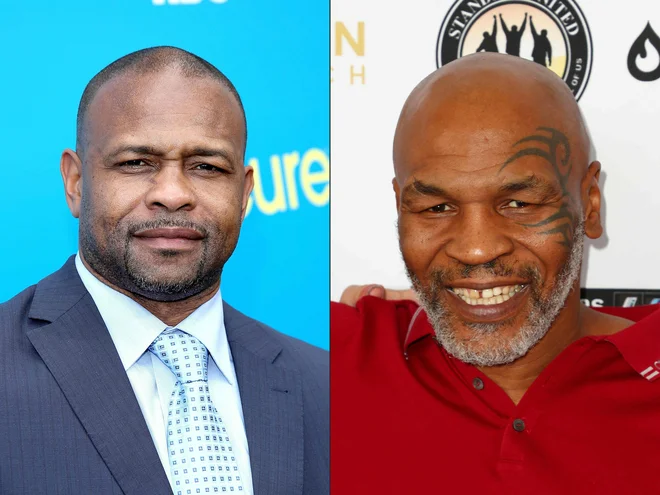 Roy Jones mlajši (levo) in Mike Tyson sta zelo resno vzela njun medsebojni dvoboj v Los Angelesu. FOTO: Joe Scarnici/AFP