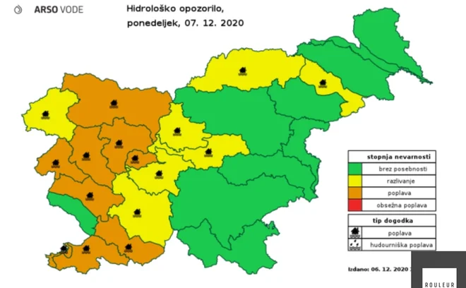 Hidrometeorološko opozorilo za ponedeljek, 7. decembra. INFOGRAFIKA: Arso