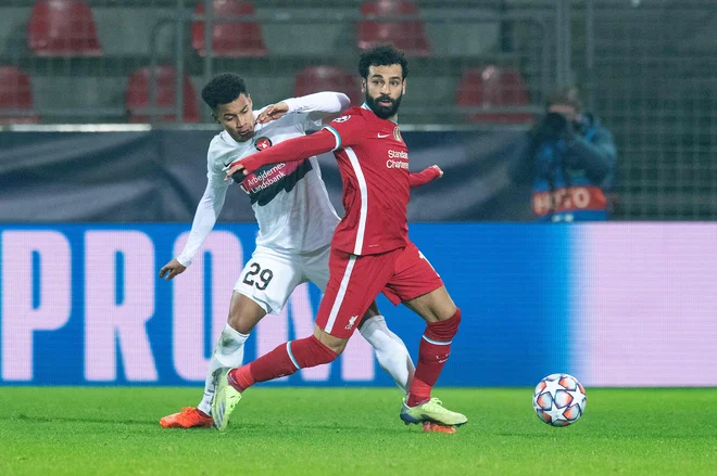 Mohamed Salah je na Danskem izboljšal kar dva rekorda Liverpoola v ligi prvakov. Bo Amstrup/AFP