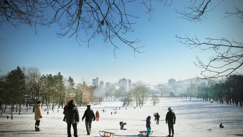 Fotografija: Ali se bo za božične in novoletne praznike v ljubljanskem Tivoliju mogoče znova sankati, vremenoslovci z gotovostjo še ne morejo napovedati. FOTO: Jure Eržen/Delo