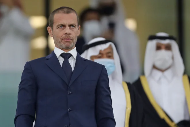 Med gosti je bil tudi Aleksander Čeferin, predsednik Evropske nogometne zveze (UEFA). FOTO: Karim Jaafar/AFP